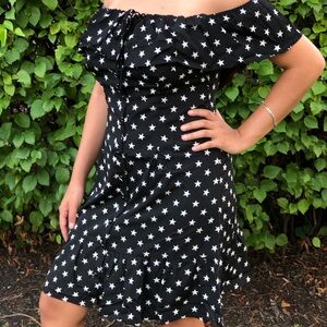 Off-Shoulder Black Star Print Dress